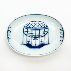 有田焼 しん窯 青花【青花 絵変り 小判小皿 気球船 S-31-035】小皿 変形小皿 楕円小皿 絵変わり小皿 異人柄 染付 藍色 手描き 手書き
