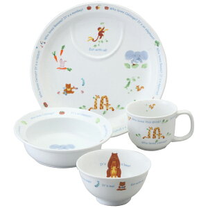 日本製 ナルミ NARUMIみんなでたべよっ! 幼児セット(M)食器4ピースセット 40433-33139 ランチプレート ボリッジボウル 飯茶碗 マグ】子供食器 御祝 贈答品 内祝 ギフト 出産御祝