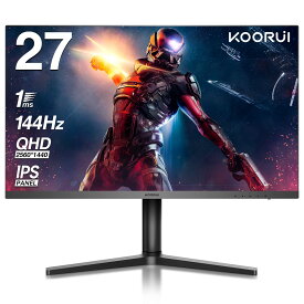 【10%OFFクーポン 7/20　23:59迄】KOORUI ゲーミングモニター 27インチ QHD 144HZ 1ms IPSパネル 非光沢 DCI-P3 90% G-SYNC/FreeSync対応/高さ調整/縦横回転 ゲーム モニター HDMI X2, DP フレームレス ディスプレイ