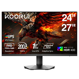 【10%OFFクーポン】KOORUI ゲーミングモニター 24インチ 24.5インチ 27インチ FHD WQHD 200Hz 180Hz 1ms (GTG) Fast IPSパネル HDR400 FreeSync/G-Sync対応/HDMI/DP ブルーライト低減 VESAマウント対応 隼「ハヤブサ」シリーズ