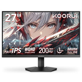【10%OFFクーポン】【10%OFFクーポン】KOORUI ゲーミングモニター 27インチ WQHD 200Hz 1ms応答速度 Fast IPSパネル 350nit高輝度 HDR400/DCI-P3 95%/sRGB 100%/Adaptive Sync/HDMI/DP VESAマウント対応 PC モニター G2721P