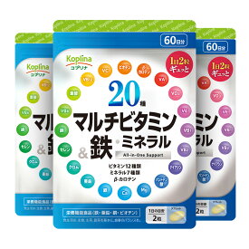 20種マルチビタミン&鉄・ミネラル 120粒 3個セット180日分【つるっと飲みやすい小粒 栄養機能表示食品 ベースサプリメント 鉄分強化配合 健康 サプリ サプリメント 栄養補助食品 安心国内製造】