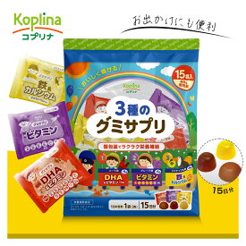 3種のグミサプリ 3粒×15袋 15日分 【個包装 お出かけ コーラ味 グレープ味 パイナップル味 おいしい DHA EPA マルチビタミン 鉄 カルシウム マグネシウム 成長期 かむ力 子ども 健康 サプリ サプリメント 栄養補助食品 国内製造 】