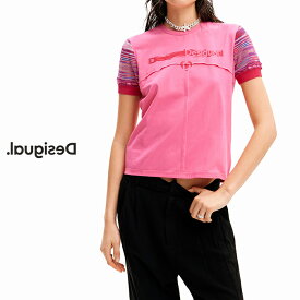 Desigual デシグアル レディースファッション トップス 半袖 ロゴ 袖ニット Tシャツ インポート 30代/40代/50代 M/L/XXL ピンク
