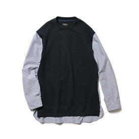 MR.OLIVE / URAKE & MULTI STRIPE / HYBRID SHIRTミスターオリーブ/裏毛＆マルチストライプ / ハイブリッドシャツMROLIVE ユニセックス カジュアル　カットソー　スウェット 切り替え ドッキング