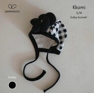 【peekaboo-baby】Kkomi bonnet baby ボンネット　ポンポン帽子　お花帽子　ブラックコーデ　ギンガムチ…