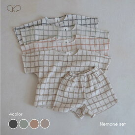 【peekaboo-kids】Nemone set セットアップ　ジュニアサイズ　 ガーゼ　春服　夏服　保育園着　チェック柄　綿100％　出産祝い　韓国子供服　peekaboo