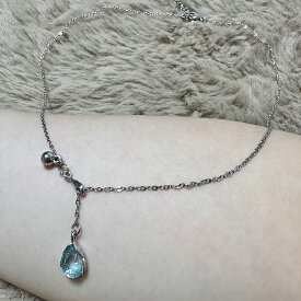 5_5_3-71-05 Y字 ネックレス レディース しずく 涙型 スカイブルー ストーン 透明感 チェーン調節可能 Y字ネックレス シルバーカラー スタイリッシュ プレゼント