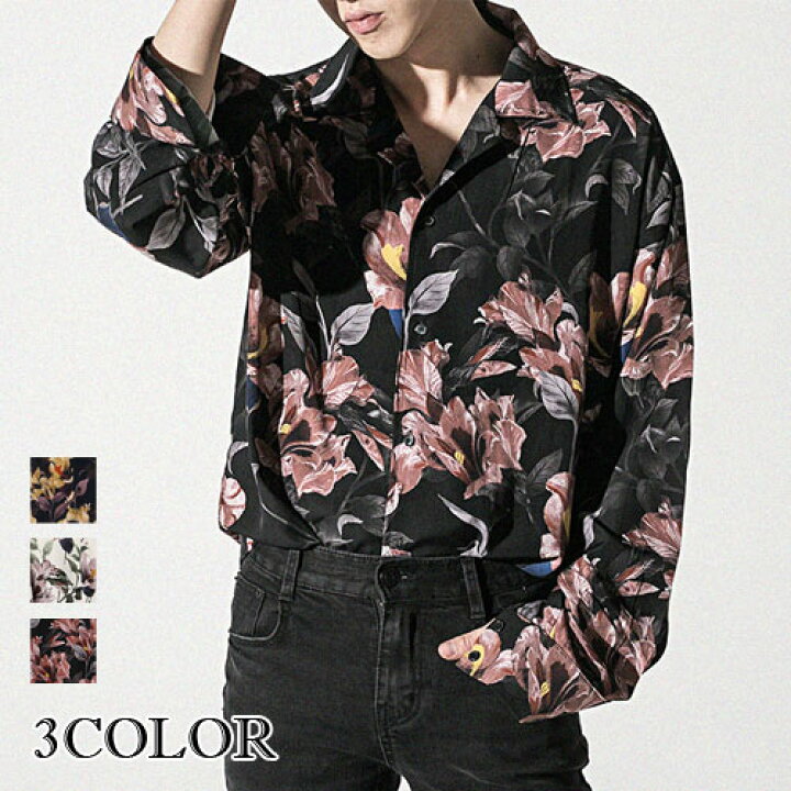 楽天市場 3色ルーズフィットレトロ柄シャツ メンズ ゆるシャツ レトロシャツ ルーズフィット ネイビー シャツ 花柄シャツ メンズ シャツ 花柄 ホワイト カットソー 花柄 ルーズシャツ ブラック 長袖 カジュアルシャツ ブラック メンズ 花柄シャツ Voce Koreavoce