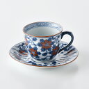 染錦鉄仙花（レッド）コーヒーC/S 手書き 波佐見焼 洸琳窯 赤絵 赤色 唐草 花柄