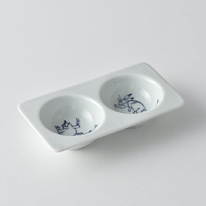 高山寺 丸二品盛 14cm 手書き 波佐見焼 洸琳窯 染付 珍味入れ 薬味入れ 鳥獣戯画