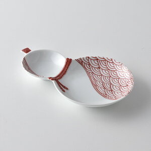 青海波(赤)ひょうたん二品盛 19cm 手書き 波佐見焼 洸琳窯 染付 ひさご