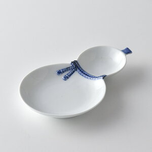 房濃(青)ひょうたん二品盛 19cm 手書き 波佐見焼 洸琳窯 赤絵 ひさご