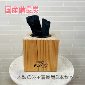 【木製の器入り備長炭3本セット】国産備長炭 空気清浄効果 インテリア 除湿 入浴 トイレ 消臭 消臭効果 マイナスイオン おしゃれ プレゼント ギフト 贈り物 備長炭 器入り 説明書付き 新築祝 新生活 引っ越し