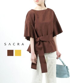 【30%OFF】サクラ SACRA ブラウス トップス レディース ブラウン イエロー フェミニン バタフライスリーブ 日本製 outlet ・118204031-3341801(レディース)(クーポン対象外)