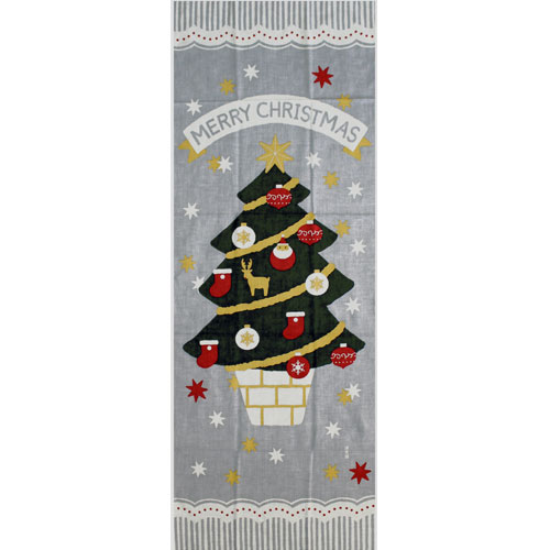 絵てぬぐい「わくわくクリスマス」<br>冬 季節 縦型 濱文様 日本製 生地 日本てぬぐい 手ぬぐい 飾り 布 包む メール便