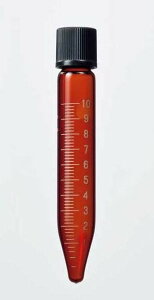 三商印ねじ口遠沈管 キャップ付 茶 円錐 10ml 目盛付