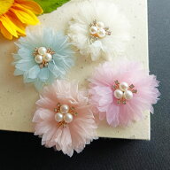 フラワーモチーフ 5個セット直径約5.5cm★送料無料★オーガンジーフラワー 花びらパーツ 花弁 手芸 ハン…