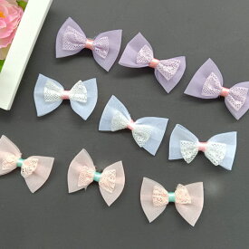 ★送料無料★リボンモチーフパーツ10個セット 約5.2cm ハンドメイド 手作り モチーフ 髪飾り アクセサリー 手芸用品 手芸材料 パーツ 素材 資材 手芸 オーガンジーチュールモチーフ 材料