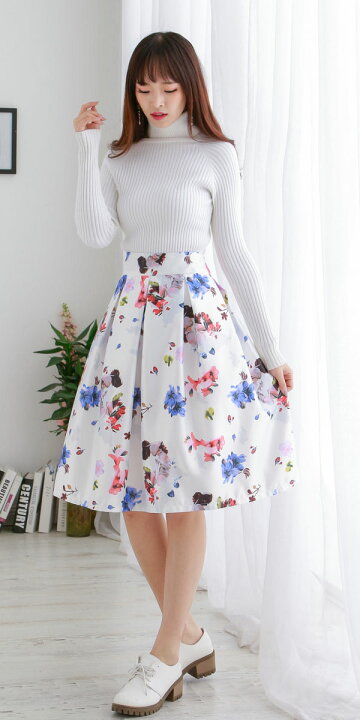 楽天市場】スカート☆送料無料☆2色花柄スカートAライン フラワー  