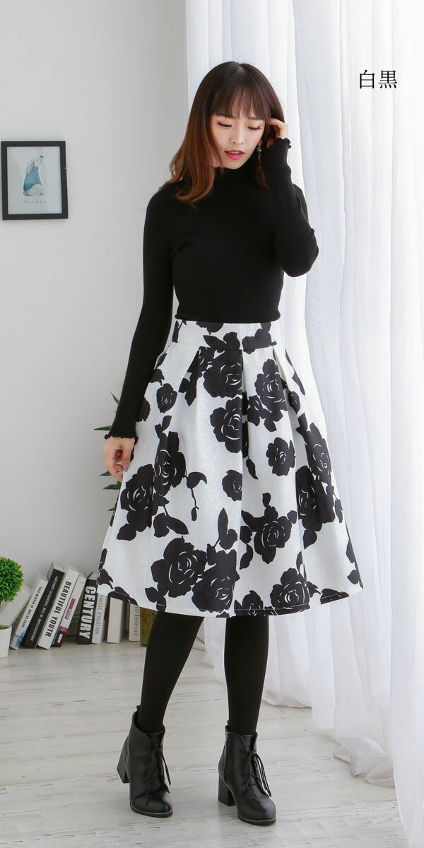 楽天市場 3点以上1点990円 税別 3色花柄スカート Aラインフラワースカート 膝丈スカート パーティスカート ミモレ丈スカート ひざ丈 膝丈 フレアスカート 白黒レッド 春秋冬 バラローズ 美フレアスカート 美脚効果スカート 可愛い卒業式 入学式 入園式 卒園式 Kosin