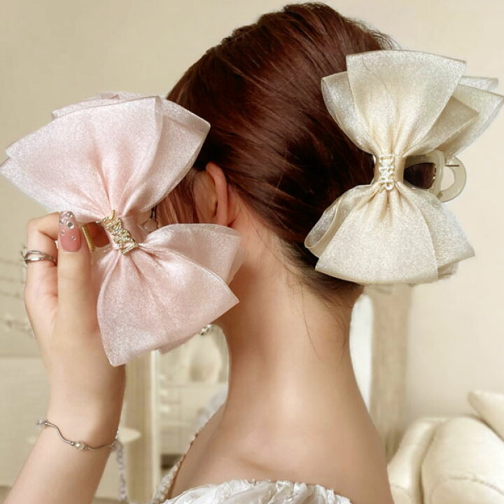 楽天市場】☆送料無料☆リボンへアクリップ オーガンジーリボン 高級感  