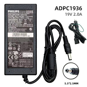 純正新品 PHILIPS 19V液晶モニター用19V 2.0A ADPC1936 38W ACアダプター 5.5*2.5MM PSE充電器 電源ケーブル 電源コード付き For PHILIPS 227E9Q 227E7Q 247E6L 22746L 247E6Q 227E6L Monitor Power Supply ADPC1938/EX互換
