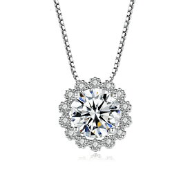 モアサナイト モアッサナイト 人工ダイアモンド 1Carat 4本爪 ネックレス 大粒 一粒ネックレス レディース 女性 エレガント 引き輪 花 フラワー 925シルバー シルバー アジャスターチェーン付き