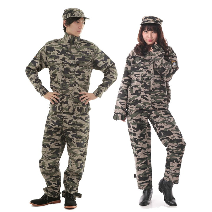 楽天市場 在庫処分セール 迷彩服 上下 セット アーミー 軍人 コスプレ 衣装 コスチューム 長袖 ハロウィン サバゲー いいひ 楽天市場店