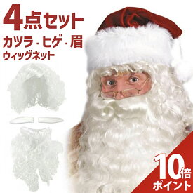 【スーパーセール P+10倍】【本格4点セット】サンタ ひげ ウィッグ 眉毛 サンタクロース コスプレ サンタのひげ 髭 ヒゲ カツラ かつら 鬘 クリスマス サンタコス 衣装 コスチューム ウィッグネット