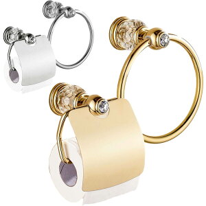 【2点セット】トイレットペーパー ホルダー ゴールド おしゃれ アンティーク シルバー 金 金色 銀 銀色 真鍮 高級 高品質 クラシック カバー タオルリング タオル掛け トイレ インテリア【全