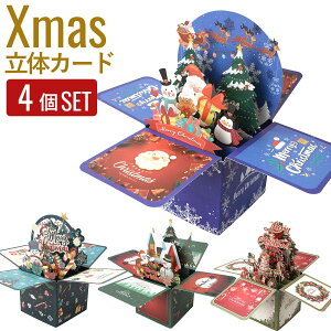 【P+7倍&10%OFFクーポン配布中】【4種類セット】クリスマス サプライズボックス クリスマスカード セット Christmas メッセージカード ギフトカード Xmas ギフト ラッピング サプライズ ボックス