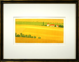 清水　敦「麦畑」銅版画（カラーメゾチント）限定サイン入　百貨店個展多数　熟達したメゾチント技法で表現　小竹美術　真作保証