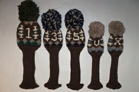 hugcovers/ハグカバーズ ヘッドカバー Hand Knitting by Spille A / ブラウン×グリーン 5点セット【hcof-072hc】