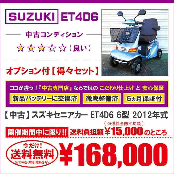 楽天市場】【送料無料】【6ヵ月保証付き】中古 スズキセニアカー ET4D6 