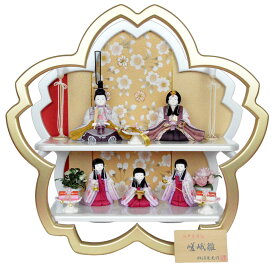 【ひな人形】木目込み五人飾り【北寿】223-S26 嵯峨雛-金駒桜木目込み：柿沼東光 作 ※友禅衣装に桜刺繍を入れた木目込み人形※サービス品付き
