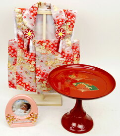 ひな人形 【北寿】お祝いセット 金襴（丸型）お祝いにあったらいい物　3点セット1.被布着　金襴2.JI314高坏（大）3.オルゴール パールピンク※単品購入よりもお得です！※日本製の西陣織金襴の被布着ひな祭りのお祝いに