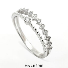 MA CHERIE マシェリ 天然 ダイヤモンド リング 指輪 K18 WG Au750 / 0.173ct / 11号 1.5g 白金 ホワイトゴールド カラット グレード 細め ダブル 2連デザイン