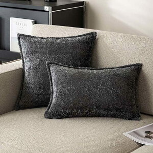 クッションカバー 正方形 50×50cm グレー 北欧風 おしゃれ 2枚セット ソファ背当て用 冬向けシェニール織 座布団カバー 装飾枕カバー モダンデザイン ソファ用枕カバー 寝室用クッションカバ