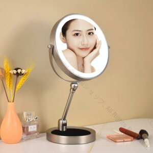 卓上ミラー 高さ調整 丸 両面ミラー 女優ミラー 拡大鏡 7倍5倍10倍拡大鏡 USBライト付き おしゃれ かわいい 化粧鏡 軽量 円形メイク鏡 卓上鏡 ライト付き 拡大鏡 両面鏡 卓上ミラー オシャレ