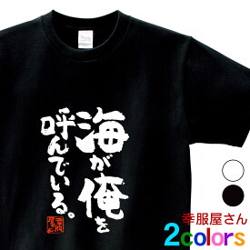 おもしろ Tシャツ 漢字 和柄 「海が俺を呼んでいる。」 海水浴 夏 サーフィン 波乗り 海釣り ダイビング 男女兼用 オールシーズン 綿100％ ホワイト/ブラック 140cm-160cm/S-XL ka400-122 KOUFUKUYA 幸服屋さん 送料無料 送料込み