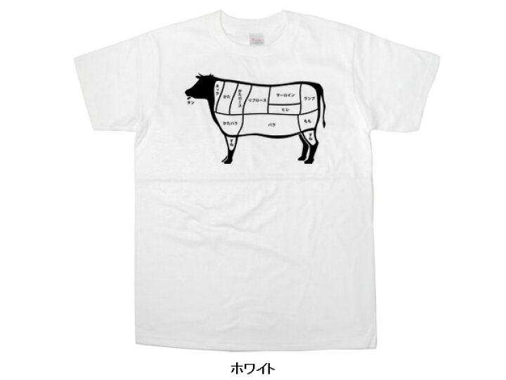 楽天市場 Koufukuya 牛肉部位イラストtシャツ 男女兼用 オールシーズン 綿100 全4色 140cm 160cm S Xl お肉の部位シリーズ Am62 送料込 送料無料 おもしろtシャツ プレゼント幸服屋