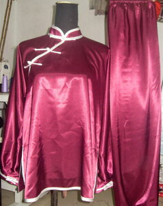 木蘭拳太極拳表演服・ピンク色白縁偏襟太極拳表演服