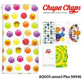 スマホケース AQUOS sense3 Plus SHV46 手帳型 ケース アクオスセンス3 プラス デザイン Chupa Chups チュッパチャプス かわいい おしゃれ ストラップホルダー