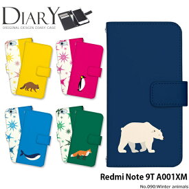 スマホケース Redmi Note 9T 手帳型 ケース A001XM レッドミー ノート ナイン ティー デザイン Winter animals ストラップホルダー