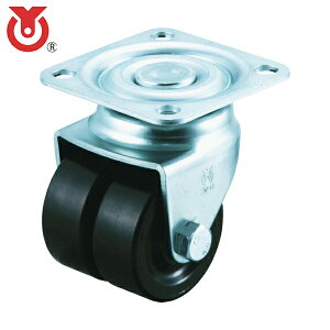 ユーエイキャスター プレート式 自在 双輪低床キャスター 黒ナイロン 車輪径38mm Hタイプ HG-W型 取付寸法52×52 (1個) 品番:HG-38BN-W