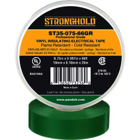 ストロングホールド StrongHoldビニールテープ 耐熱・耐寒・難燃 プロ仕様グレード 緑 幅19.1mm 長さ20m ST35-075-66GR (1巻) 品番：ST35-075-66GR