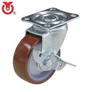 ユーエイキャスター プレート式 自在 キャスター ウレタン 車輪径75mm ストッパー付き Sタイプ SG-S型 取付寸法55×42 (1個) 品番:SG-75URS