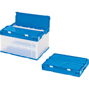 積水 折りたたみコンテナ エコタイプ フタ一体型 透明×ダークブルー 50リットル 透明青 (1個) 品番:STSF5DB TMB