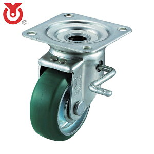 ユーエイキャスター プレート式 自在 キャスター ウレタン 車輪径100mm ストッパー付き Jタイプ JB(R)型 取付寸法74×74(67×67) (1個) 品番:UWJB-100R